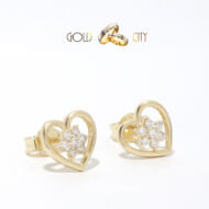 Különleges szív fülbevaló 14 karátos sárga aranyból, cirkónia kövekkel