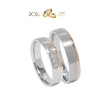 Karikagyűrű 14 karátos  fehér és rozé aranyból, a női gyűrű  kövekkel