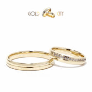 Fényes, 14 karátos modern sárga arany karikagyűrű, a női kövekkel