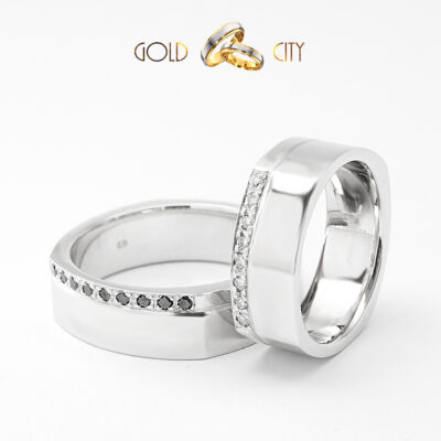 Szögletes formájú karikagyűrű, 14 karátos fehér aranyból-goldcity.hu