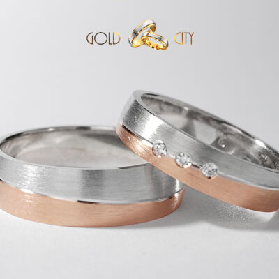 Modern karikagyűrű, 14 karátos matt fehér és rozé aranyból-goldcity.hu