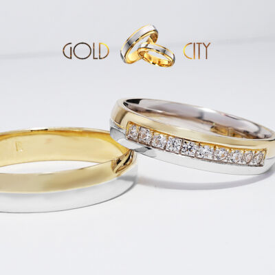 Modern 14 karátos karikagyűrű, csillogóan fényes fehér és sárga arany