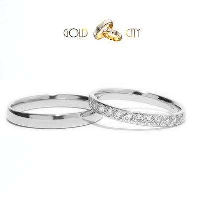 Fényes, 14 karátos modern fehér arany karikagyűrű, a női kövekkel