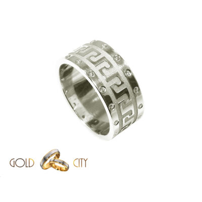 Görög mintájú karikagyűrű, fehér aranyból. a női változat kövekkel.