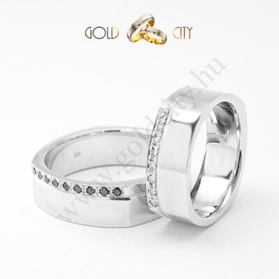 Szögletes formájú karikagyűrű, 14 karátos fehér aranyból-goldcity.hu