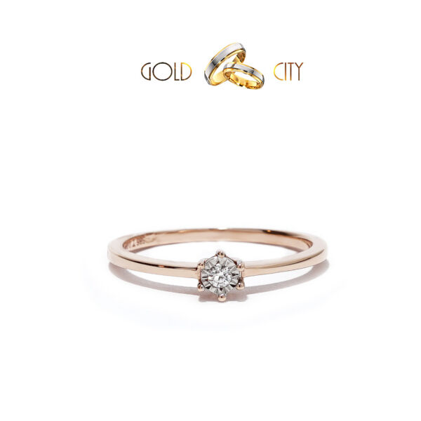 Csillogó briliáns díszíti ezt a női gyűrűt 14 k  rozé aranyból