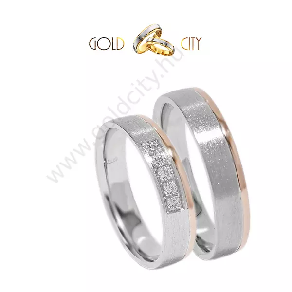 Karikagyűrű 14 karátos  fehér és rozé aranyból, a női gyűrű  kövekkel