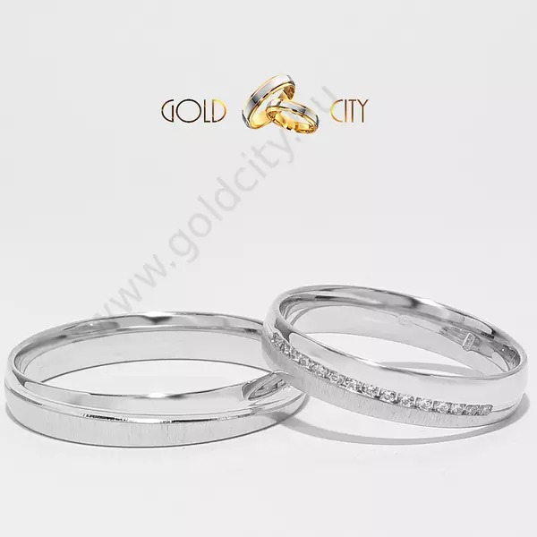 Fényes és matt, 14 karátos modern fehér arany karikagyűrű-goldcity.hu