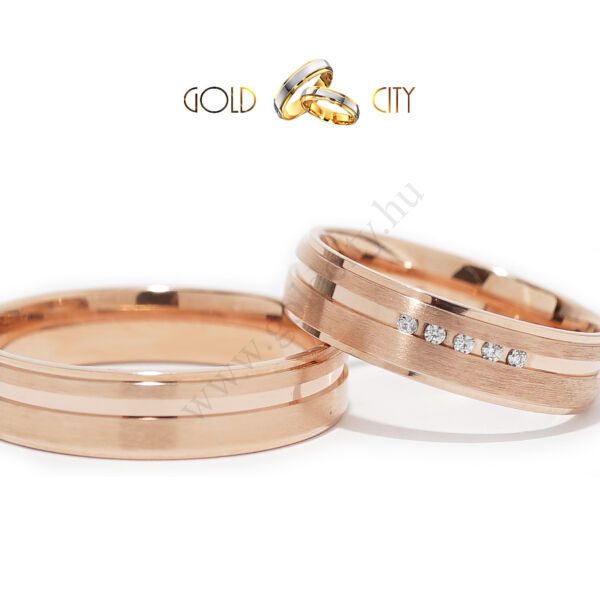 Fényes, 14 karátos modern rozé arany karikagyűrű, a női kövekkel