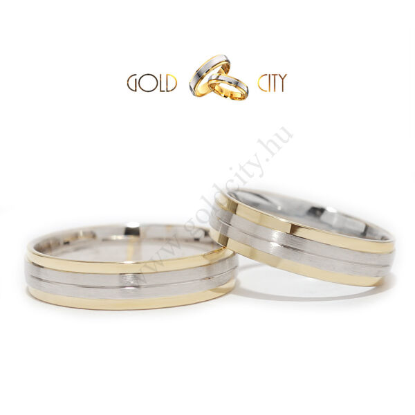 Modern, sárga arany, közepén matt fehér arany karikagyűrű-goldcity.hu