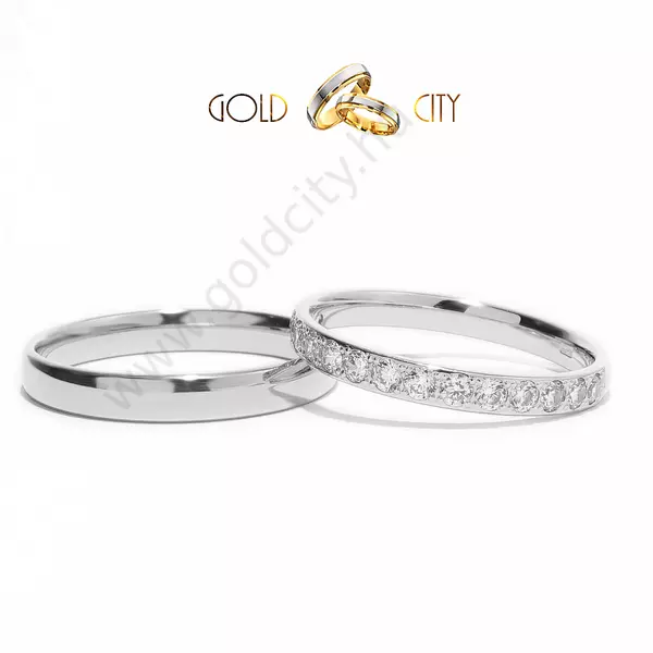 Fényes, 14 karátos modern fehér arany karikagyűrű, a női kövekkel