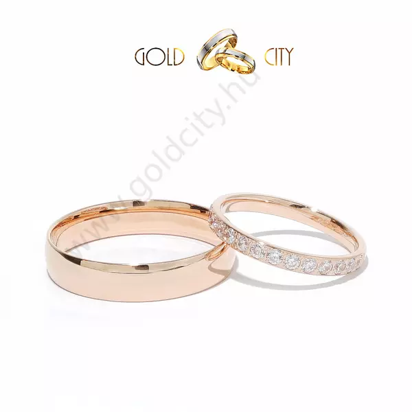 Fényes, 14 karátos modern rozé arany karikagyűrű, a női kövekkel